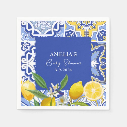 Mama Main squeeze blue Lemon citrus baby shower Napkins