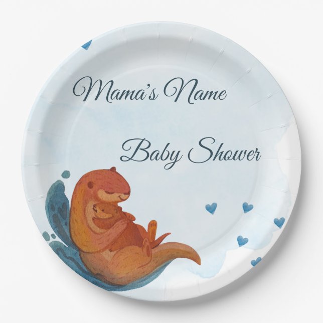 Mama & Me Otter Baby Shower Paper Plate (Front)