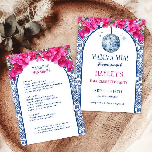 Mama Mia Disco Bachelorette Party Itinerary Invitation