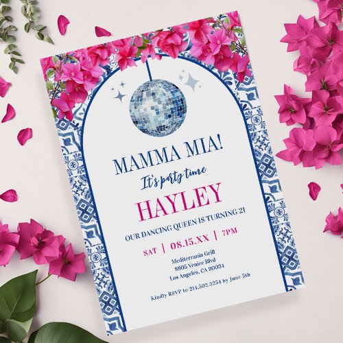 Mama Mia Disco Dancing Queen 21st Birthday Party Invitation