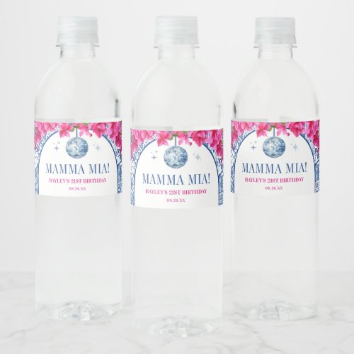 Mama Mia Disco Dancing Queen Greece Birthday Party Water Bottle Label