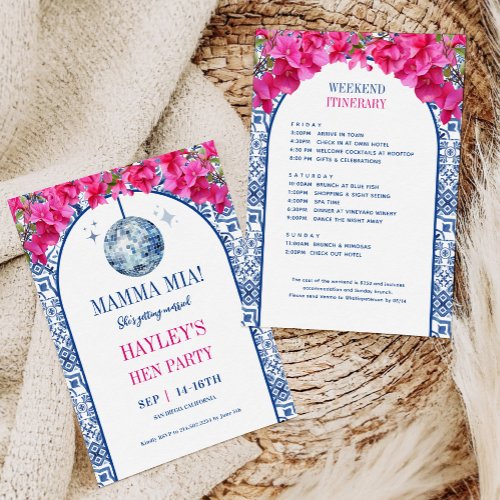 Mama Mia Disco Hen Party Itinerary Invitation