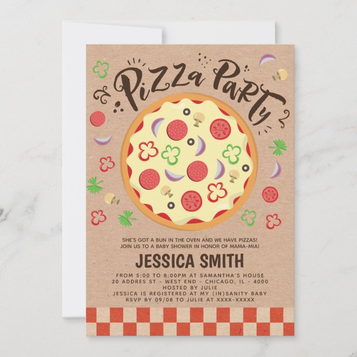 Mama Mia Faux Kraft Pizza Party Baby Shower Invitation | Zazzle