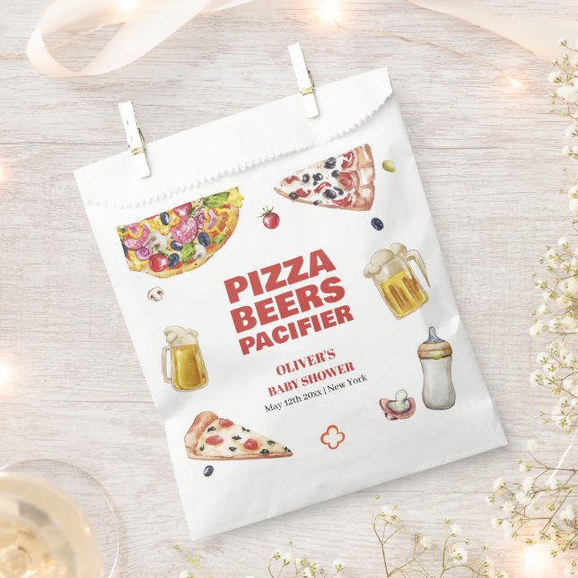 Mama Mia Pizza Beer Pacifier Baby Shower Favor Bag (Clipped)