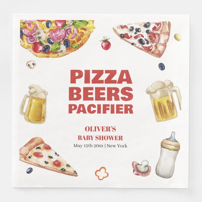 Mama Mia Pizza Beer Pacifier Baby Shower Paper Dinner Napkins (Front)