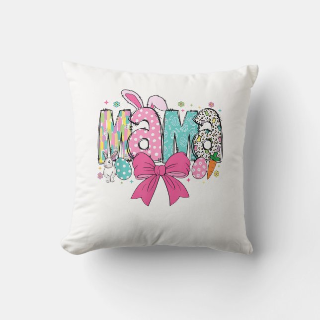 Mama Mini Easter Matching Mama Bunny Easter Day T- Throw Pillow (Front)