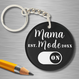 Mama Mode ON Keepsake, Est Year, Custom Mom Black  Keychain