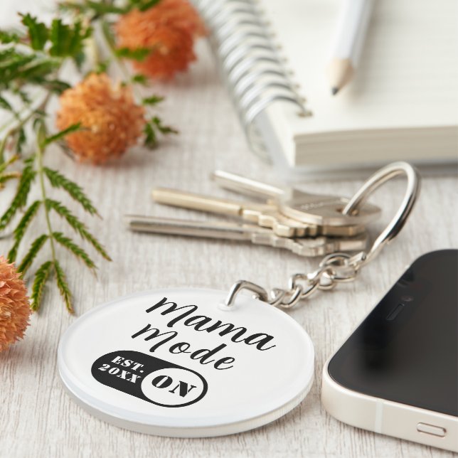 Mama Mode ON Keychain, Est Year Custom Mom Keyring (Front Right)