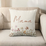 Mama Mom to Be Wildflower Baby Shower Throw Pillow<br><div class="desc">Add a touch of natural beauty and comfort to your Wildflower Baby Shower with our Wildflower Baby Shower Terracotta Mama Throw Pillow. This beautifully designed pillow is a perfect addition to your baby shower decor, celebrating the joy of impending motherhood. Featuring delicate wildflower illustrations against a warm terracotta backdrop and...</div>