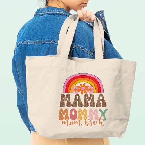 Mama Mommy Mom Bruh Funny Retro Groovy Large Tote Bag