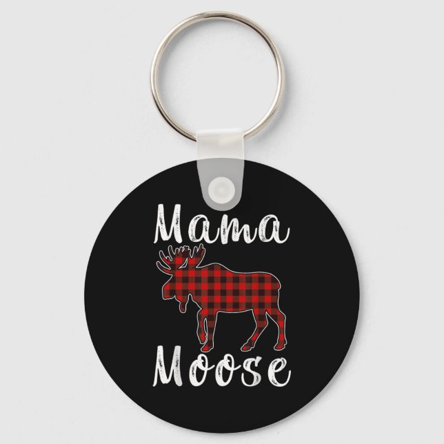 Mama Moose Family Christmas Pajama Red&amp; Black  Keychain (Front)