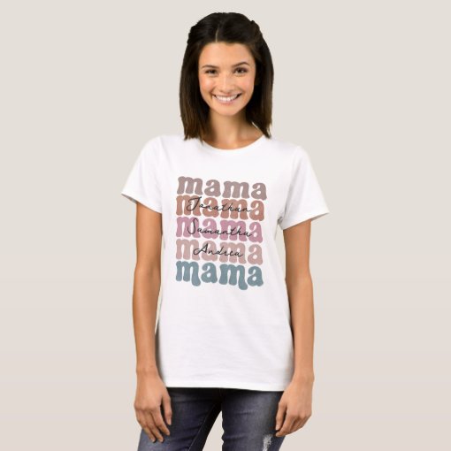 Mama Mother's Day Custom Kids Names Retro T-Shirt | Zazzle