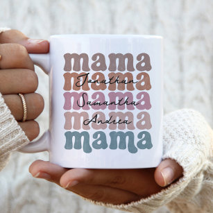 Mama Mother's Day Custom Kids Names Retro  Two-Tone Coffee Mug