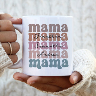 Mama Mother's Day Custom Kids Names Retro  Two-Tone Coffee Mug