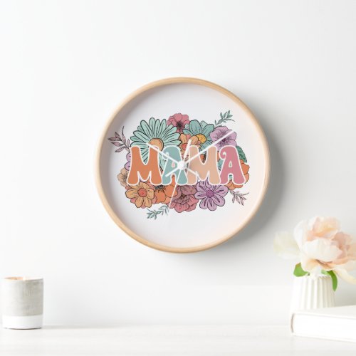 Mama Mothers Day Wildflower Floral  Clock