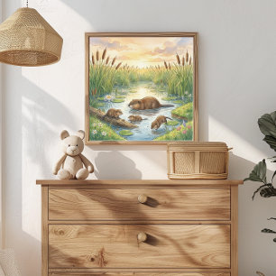 Mama Muskrat and Babies Nursery Poster
