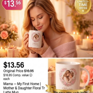 Mama — My First Home Mother & Daughter Floral Tr Giant Coffee Mug