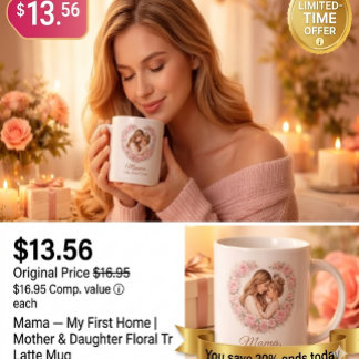 Mama — My First Home | Mother & Daughter Floral Tr Giant Coffee Mug