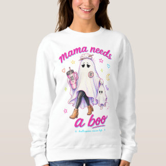 Mama Needs A Boo Ghost Tired Mom Life Halloween Sweatshirt