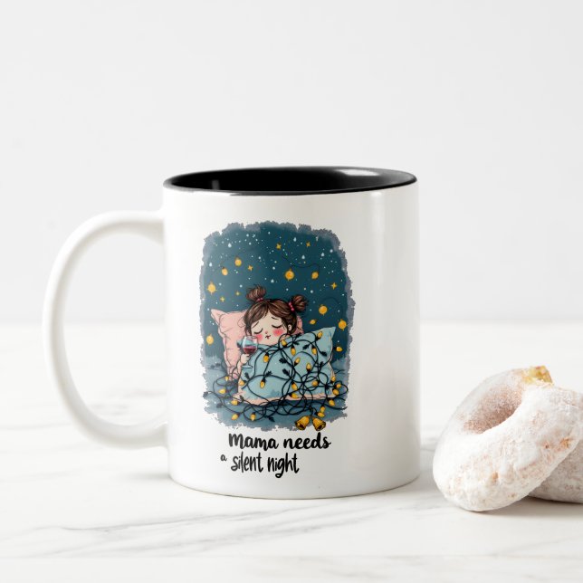 Mama Needs a Silent Night  Two-Tone Coffee Mug (With Donut)