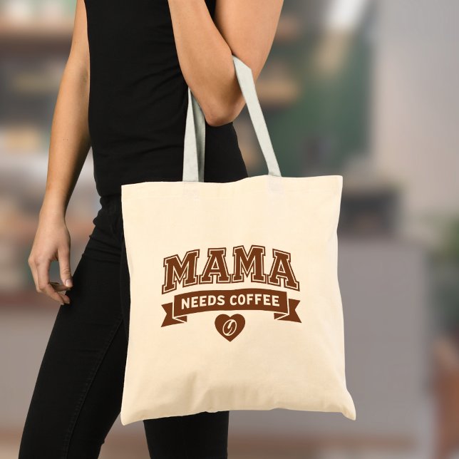 MAMA Needs Coffee Brown White Heart Coffee Bean Tote Bag (Creator Uploaded)