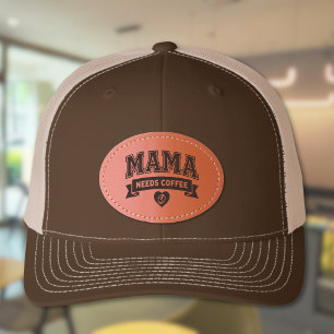MAMA Needs Coffee Heart and Coffee Beans Leather Patch Hat