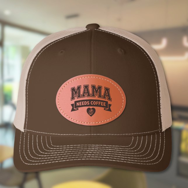 MAMA Needs Coffee Heart and Coffee Beans Leather Patch Hat (Creator Uploaded)
