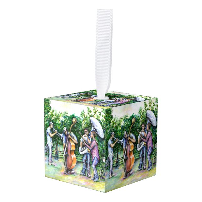 Mama Never Warned Me about Tuba Players Cube Ornament (Front Angled)