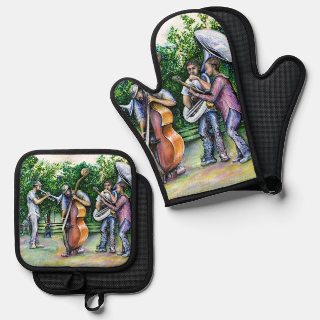 Mama Never Warned Me about Tuba Players. Oven Mitt & Pot Holder Set (Front/Back)