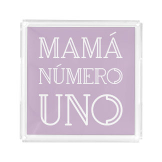 Mamá Número Uno Trendy Geometric Font on Lavender Acrylic Tray
