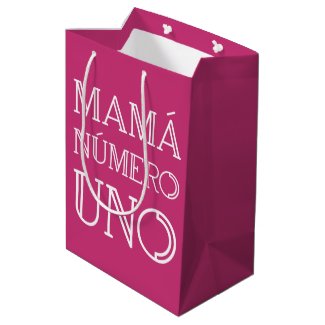 Mamá Número Uno Trendy Typography on Dark Pink Medium Gift Bag