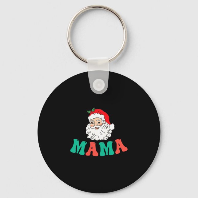 Mama Of 1st Birthday Pajamas Christmas Santa Match Keychain (Front)