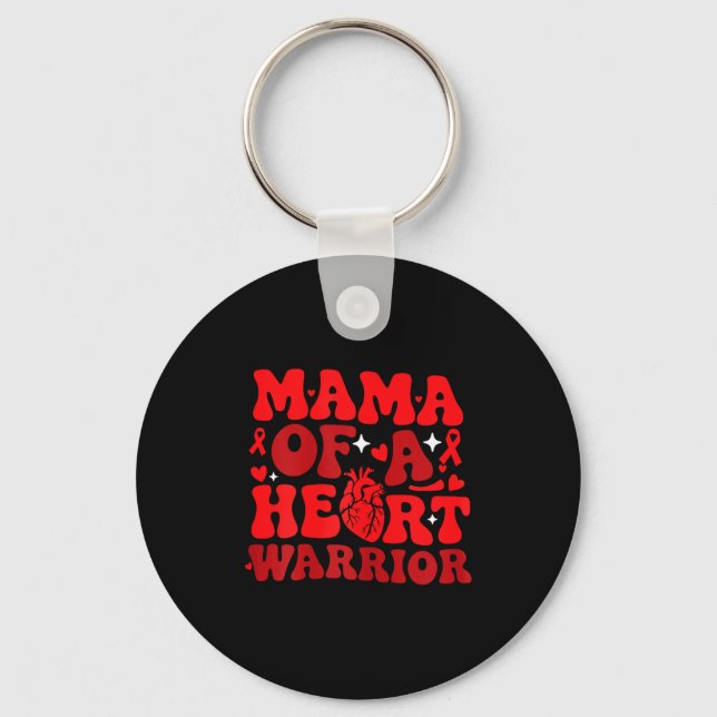 Mama Of A Heart Warrior Chd Awareness Heart Diseas Keychain (Front)