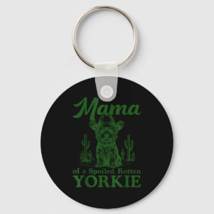 Mama Of A Siled Rotten Yorkie Western Cowboy Dog L Keychain
