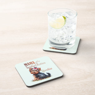 Mama of a Spoiled Rotten Yorkie Watercolor Art Beverage Coaster