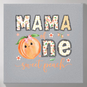 Mama Of One Sweet Peach 1st Birthday Girl Matching Canvas Photo Tile