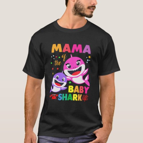Mama Of The Baby Shark Birthday Mema Shark T_Shirt