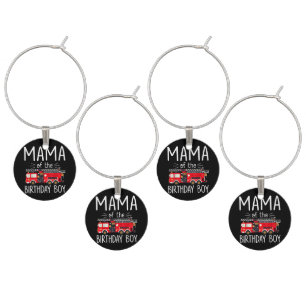 Mama of the Birthday Boy Fire Truck Firefighter Fa Wine Charm