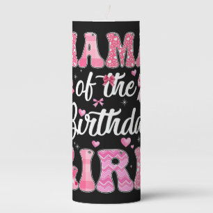 Mama Of The Birthday Girl Family Pink Coquette Bow Pillar Candle