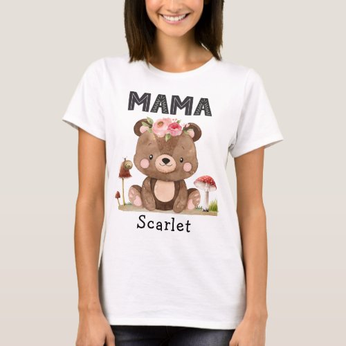 Mama of the Birthday Girl Wodland Baby Bear T_Shir T_Shirt