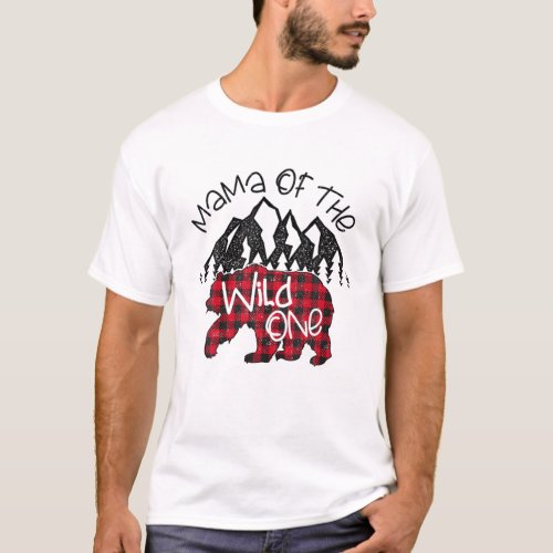 Mama Of The Wild One First Birthday Red Plaid T_Shirt