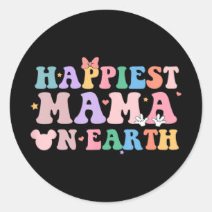 Mama On Earth Retro Groovy Mom Happy Mother's Day Classic Round Sticker