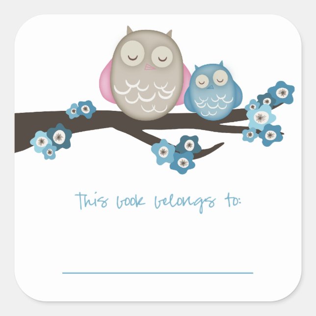 Mama Owl & Baby {Blue} | Bookplates (Front)