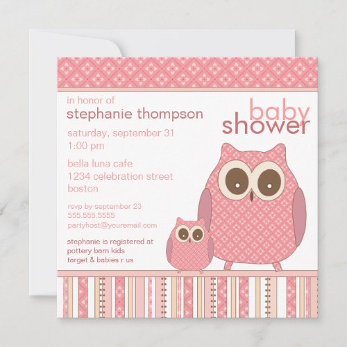 Mama Owl &amp; Baby Owl PInk Baby Shower Custom Announcement