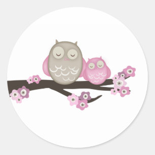 Mama Owl & Baby {Pink} Stickers
