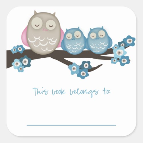 Mama Owl  Twins Blue  Bookplates