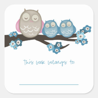 Mama Owl & Twins {Blue} | Bookplates