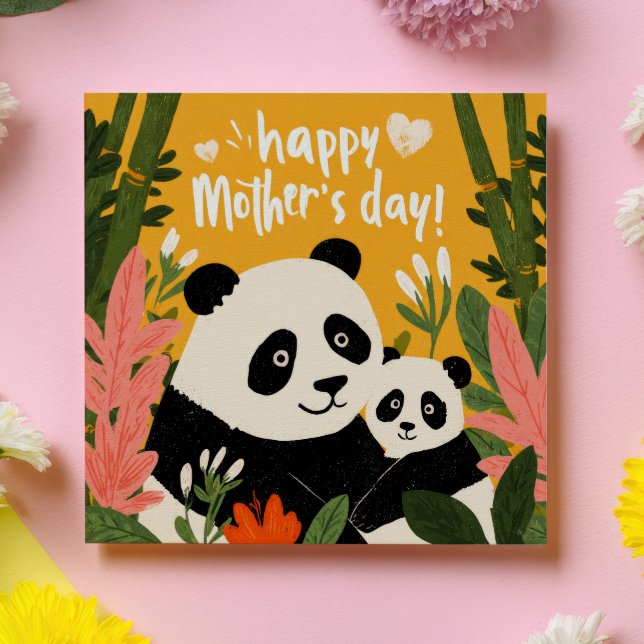 Mama Panda& Cub Bold Whimsical Happy Mother's Day  Note Card (Creator Uploaded)