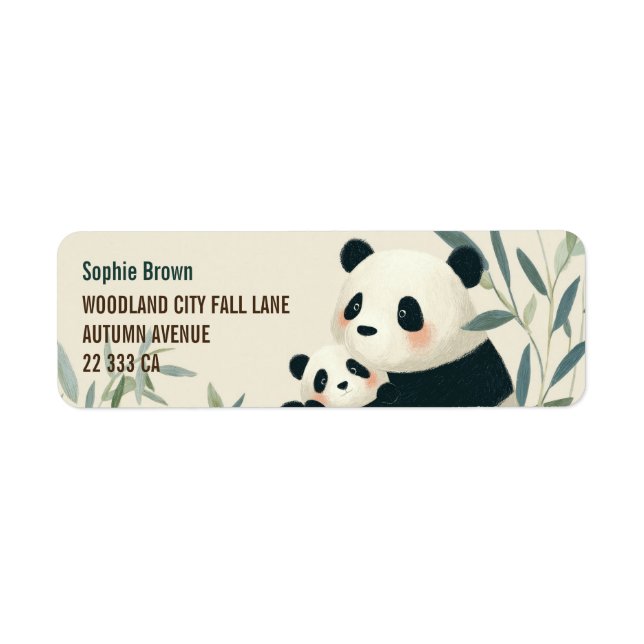 Mama Panda& Cub Cute Animals Return Address  Label (Front)