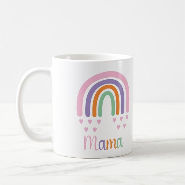 Mama Pastel Rainbow and Hearts Coffee Mug (Left)